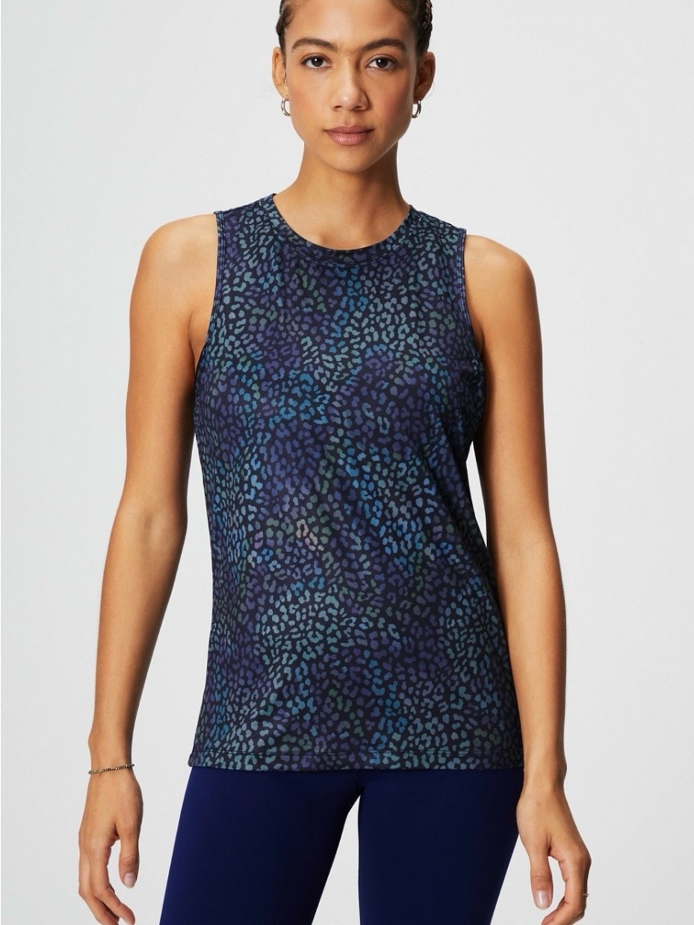 Fabletics Women's Dry Flex Open Back Tank Top Heatmap Leopard Print Size M